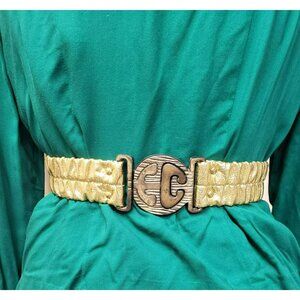 Vintage Wide Gold Belt with Locking Buckle, Stretches up to 32", Accurate